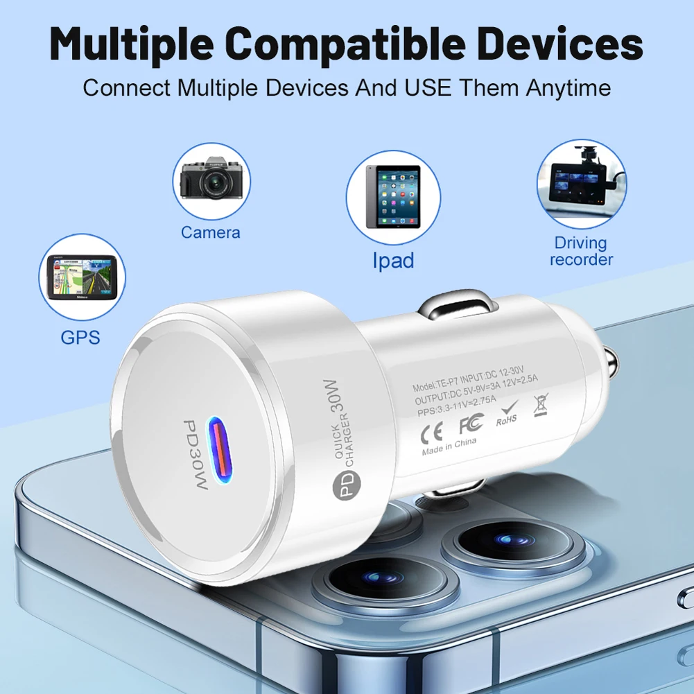 PD 30 واط USB شاحن المقبس USB نوع C سيارة محول الطاقة حماية متعددة سيارة USB-C محول لسامسونج هواوي Xiaomi