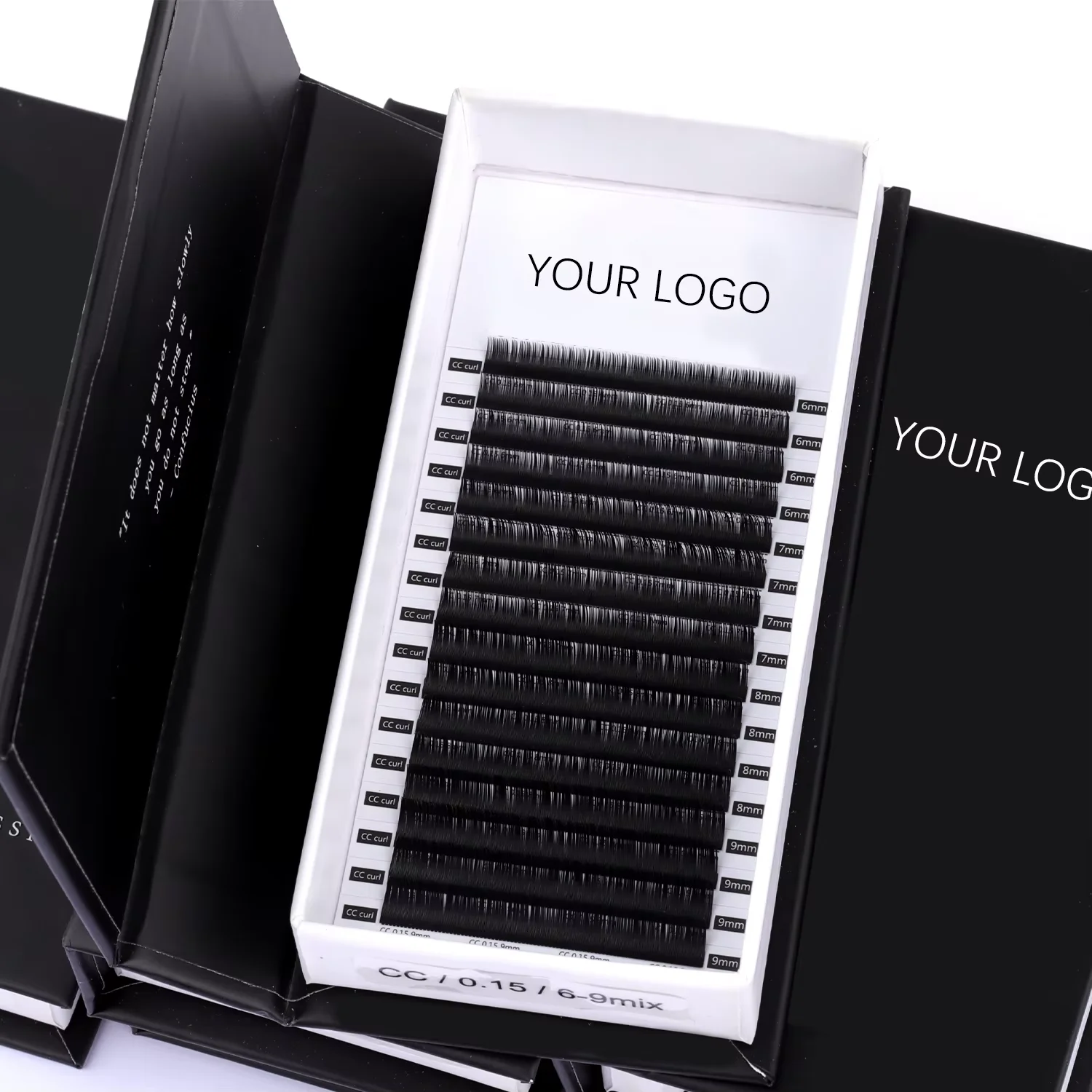 Black Cashmere Russian Volume Eyelash Extensions Tray J B C CC D DD L M Curl 0.03 0.05 0.07mm None Sticky Lashes