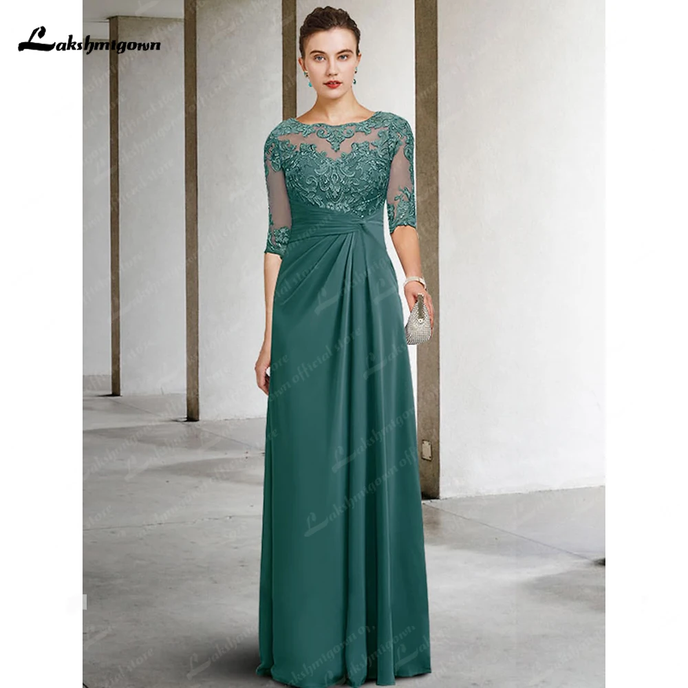 

Sheath Mother of the Bride Dress Plus Size Elegant Jewel Neck Floor Length Chiffon Lace Short Sleeve with Appliques Side-Draped