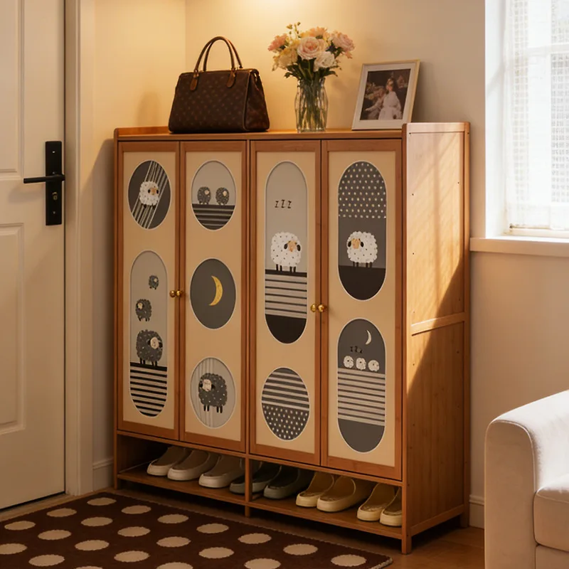 Shoe cabinet household door home storage cabinet integrated against the wall