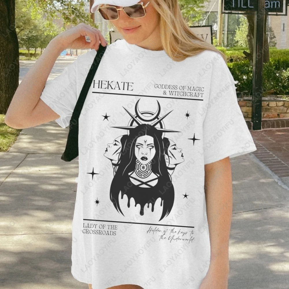 الثلاثي آلهة تي شيرت مطبوع بلايز آلهة هيكات الأساطير اليونانية ملابس حريمي التي شيرت Necromancy الملابس ساحرة للجنسين بلايز #1
