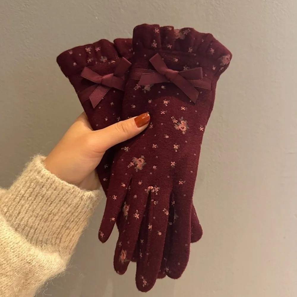 

Новые теплые зимние перчатки, ветрозащитные перчатки с полным пальцем и сенсорным экраном, ветрозащитные перчатки Dralon с цветочным принтом, морозостойкие перчатки, подарок