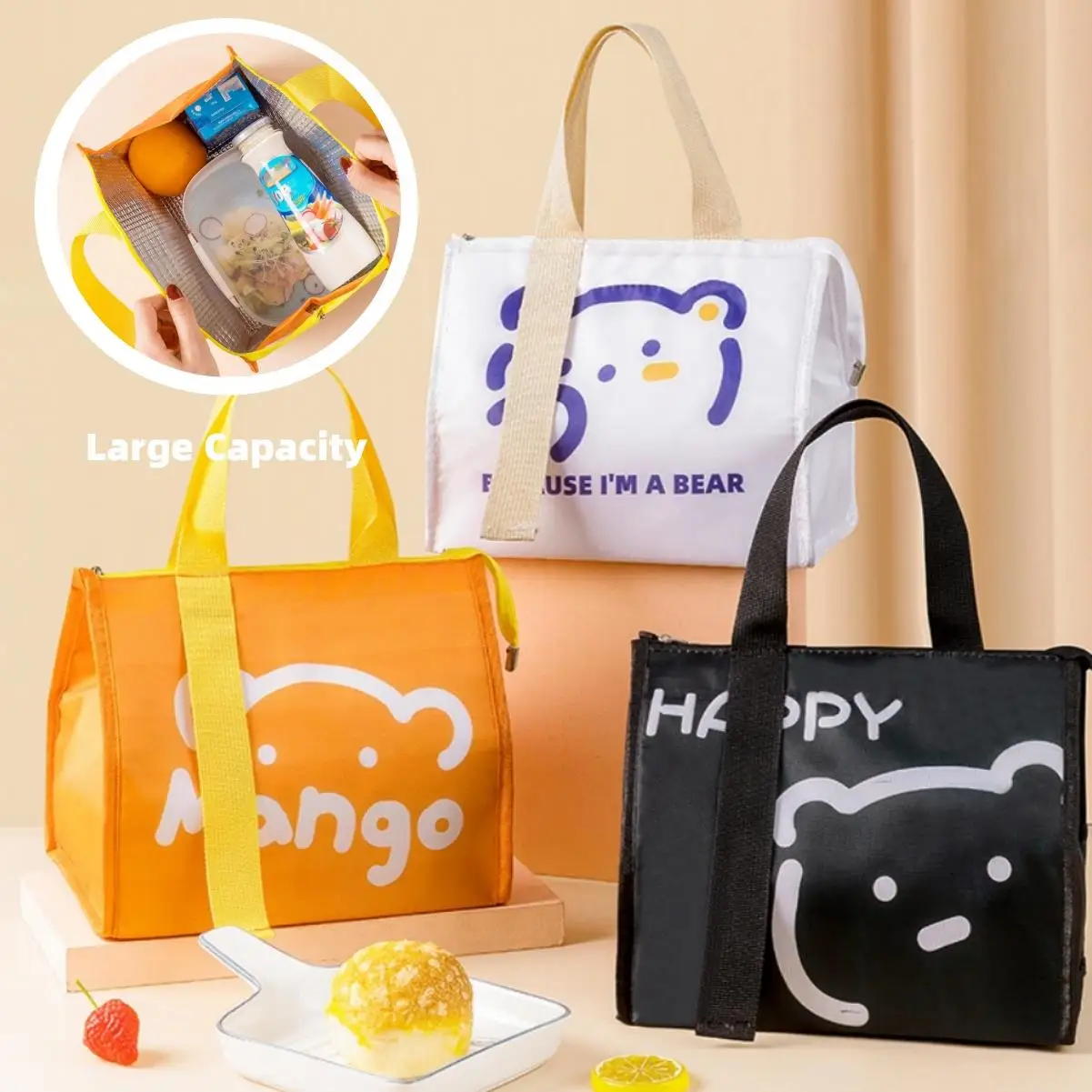 Portable High Quality Aluminum Foil Lunch Bags Thermal Insulation Waterproof Fabric Large Capacity Practical Lunch Picnic Bag