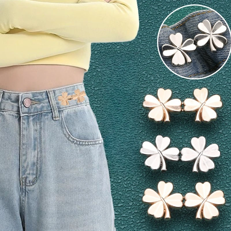 Four Leaf Clover Tightener Adjustable Waist Buckle for Jeans No Sewing Required Button Removable Pants Skirts