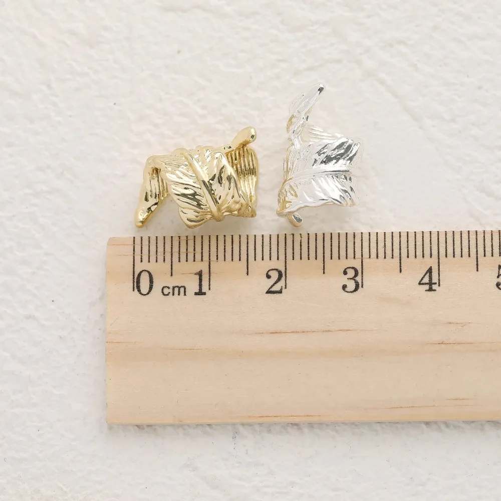 4PCS Dainty Feather Shape Beads for Handmade Beaded Necklace 14K Gold Plated Jewelry Making Supplies Accessories 20*10mm