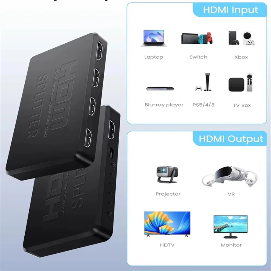 4K 2K HDMI-compatible Splitter 1 in 4 out 4x1 HDTV Switch HDMI-compatible Adapter HD Video Switcher for Xbox PS4 DVD PC Laptop