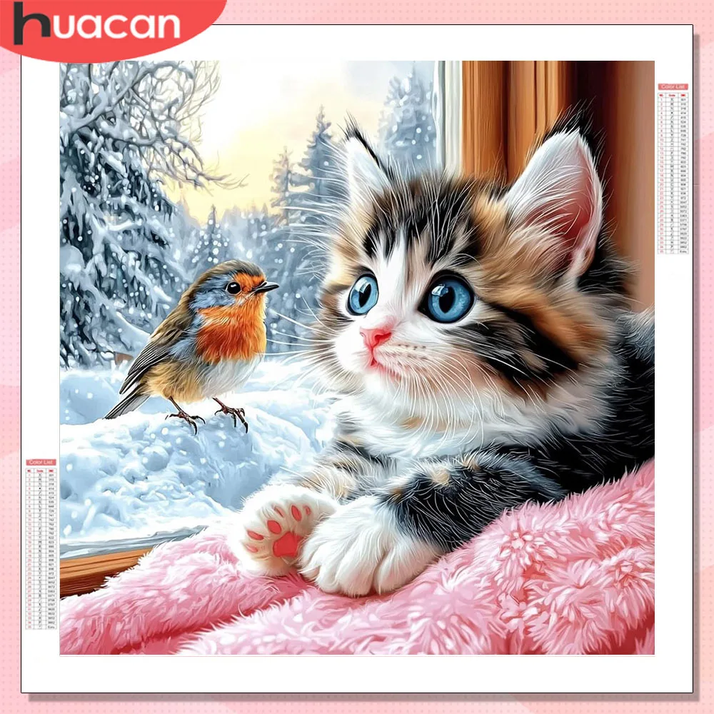 

HUACAN Diamond Mosaic 5d Full Kits Cat Animal Bird Winter Full Square Round Drill Handmade Diamond Painting Rhinestones