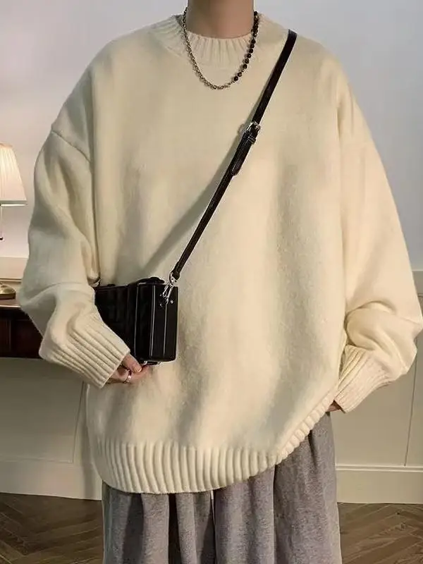 

Loose Men's Knitwear round Ne Pure Color Lazy Sle Winter Faion Casual Sweater Versatile Basic Color Crew Ne Top