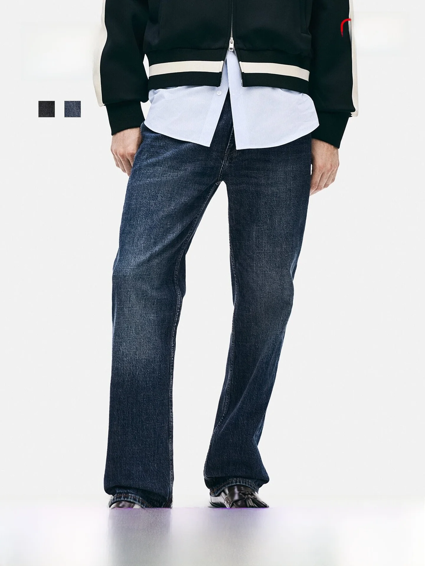 

Джинсы H&M мужские весенние, новинка, средняя посадка, модель 309974, повседневный крой, удобные, из смесового хлопка, с эластичным поясом на молнии