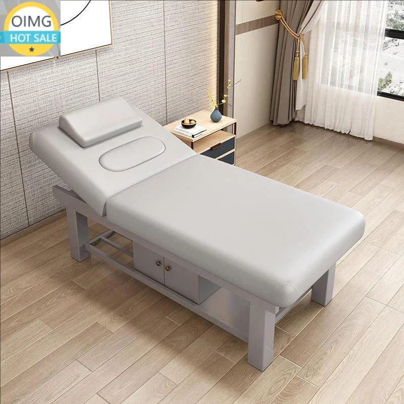 Modern Spa Therapy Bed with Wooden Structure and Adjustable Cushion