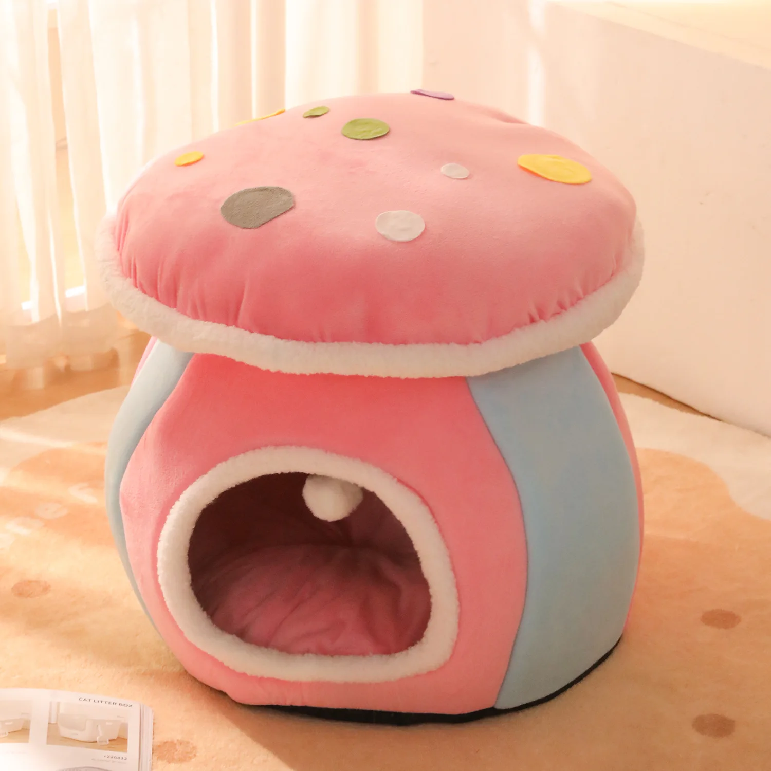 cat-cave-bed-dog-house-kennel-washable-soft-with-cushion-easy-to-clean-fully
