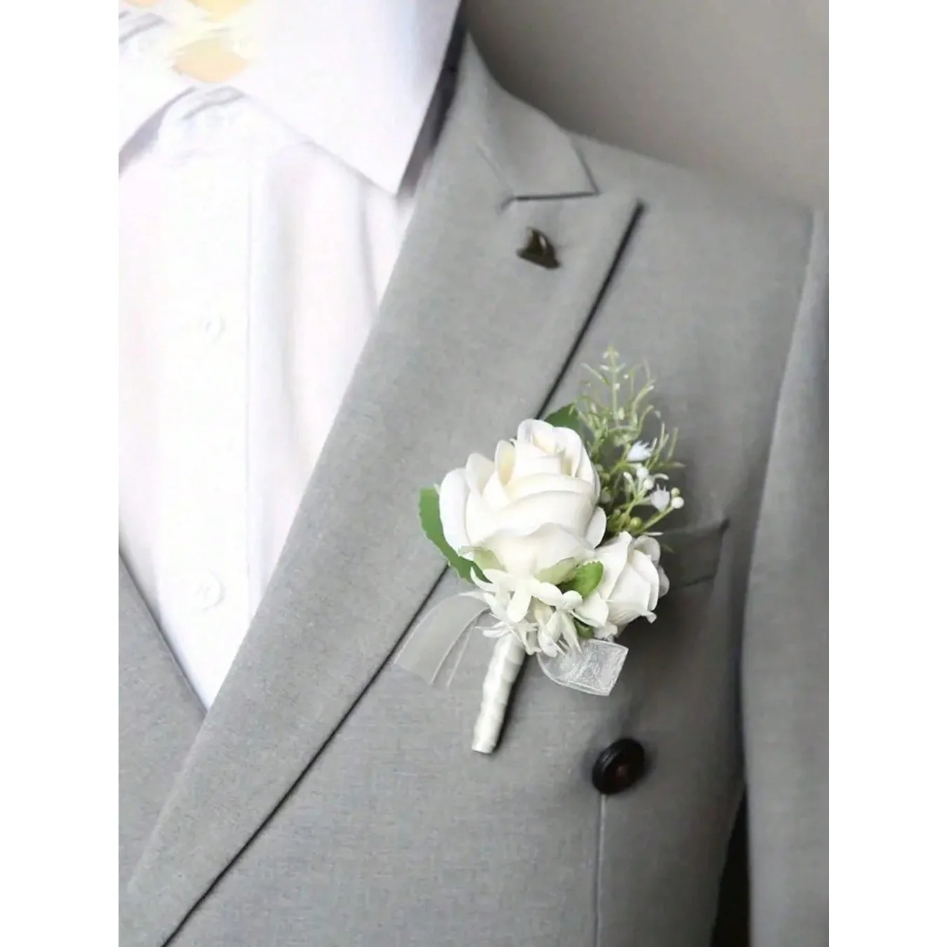Corsage de rosas blancas, elegante corsage de rosas blancas de estilo europeo para decoración de bodas y eventos, 1 ud.