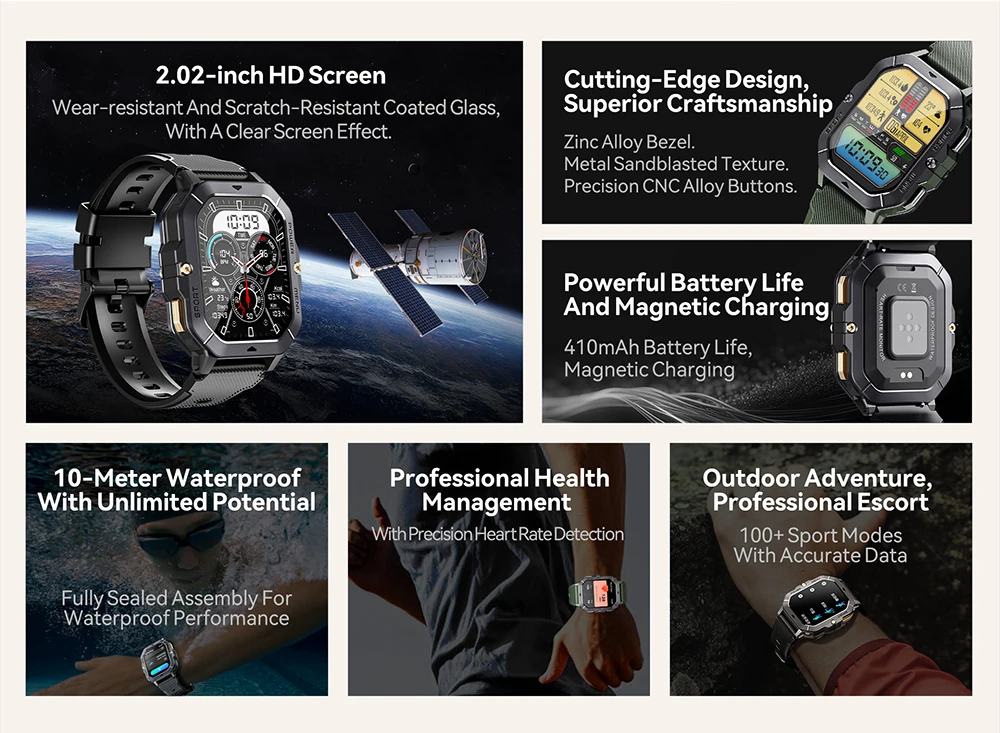 CUBOT C28 Wasserdichte Intelligente Uhr Männer 2,02 Zoll Fitness Tracker Sport Handgelenk Smartwatch Für Android IOS Bluetooth Anruf – Detail 3