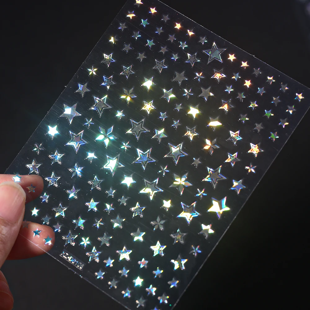12 pièces 3D Laser or argent arc Starlight ongles autocollants holographique étoile/lune/fleur/arc ongles décalcomanies auto-adhésif curseur autocollant