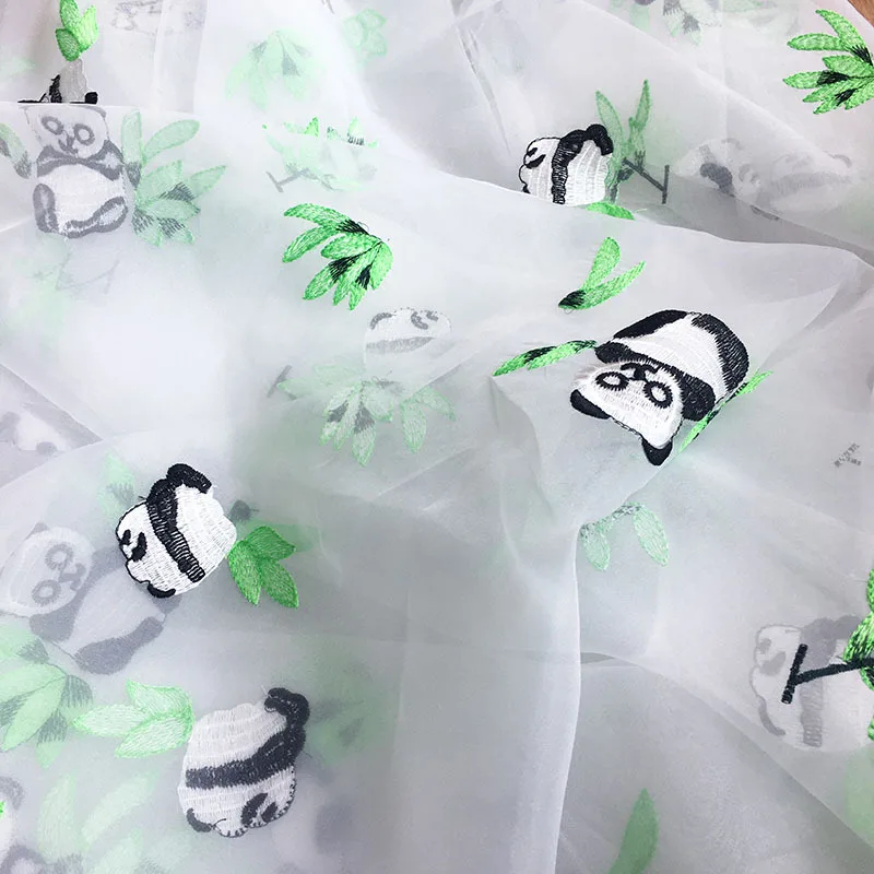 خيوط شبكية مطرزة على الطراز الصيني للباندا ، ملابس أطفال ، قماش أورجانزا واقي من الشمس للنساء ، قميص من القماش ذاتي الصنع