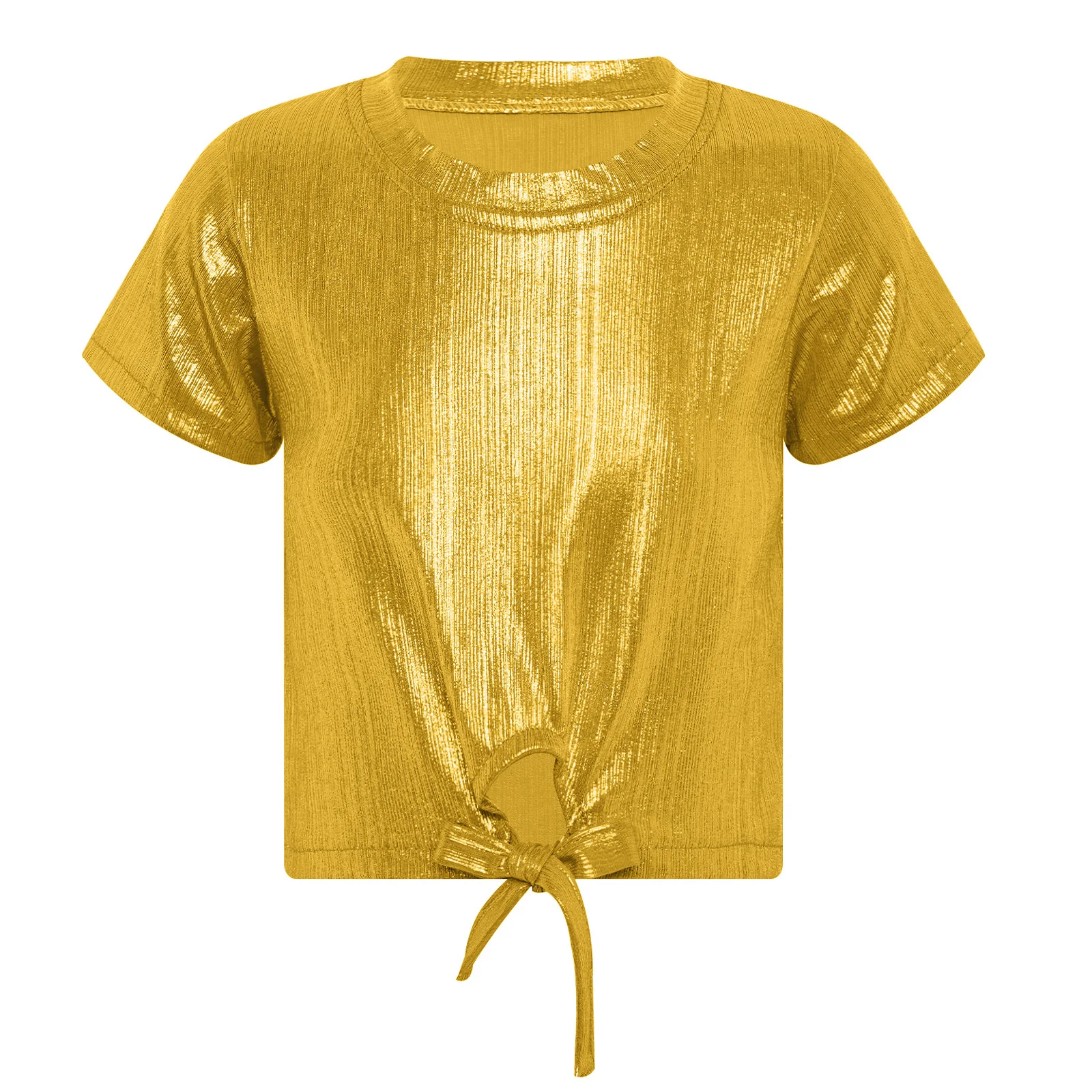 

Kids Girls Hip-Hop Jazz Dance Crop Tops Short Sleeve Lace-up Keyhole Hem T-shirt for Jazz Dance Stage Performance Jazz Dancewear