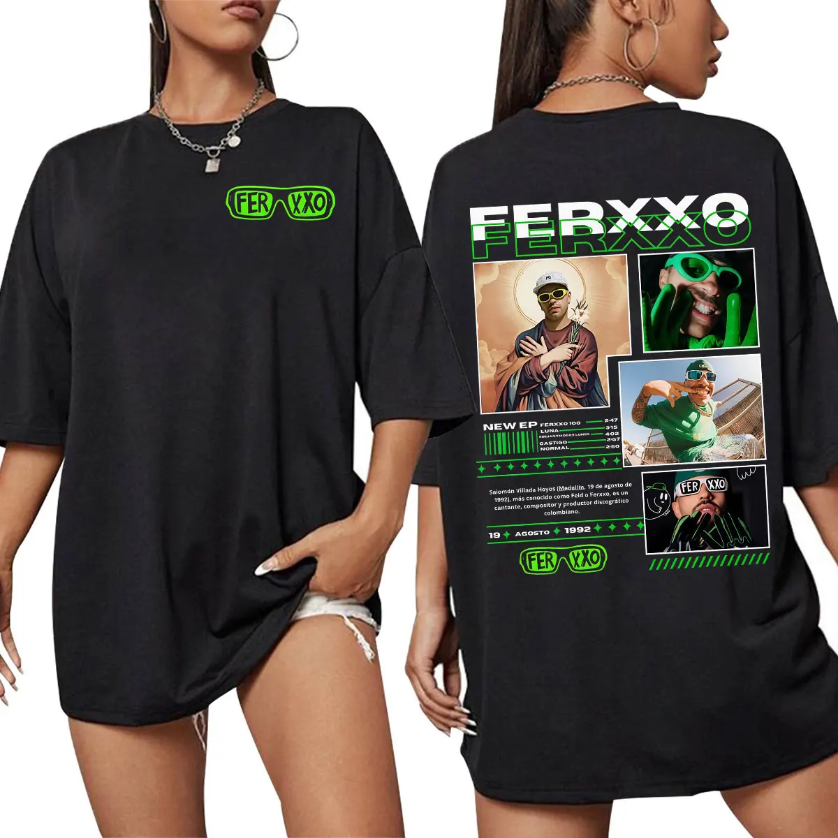

2025 Summer Rapper Feid Ferxxo 100% Pure Cotton Printed T-shirt Women Clothing Fashion Hip Hop Oversized Short Sleeve Y2k