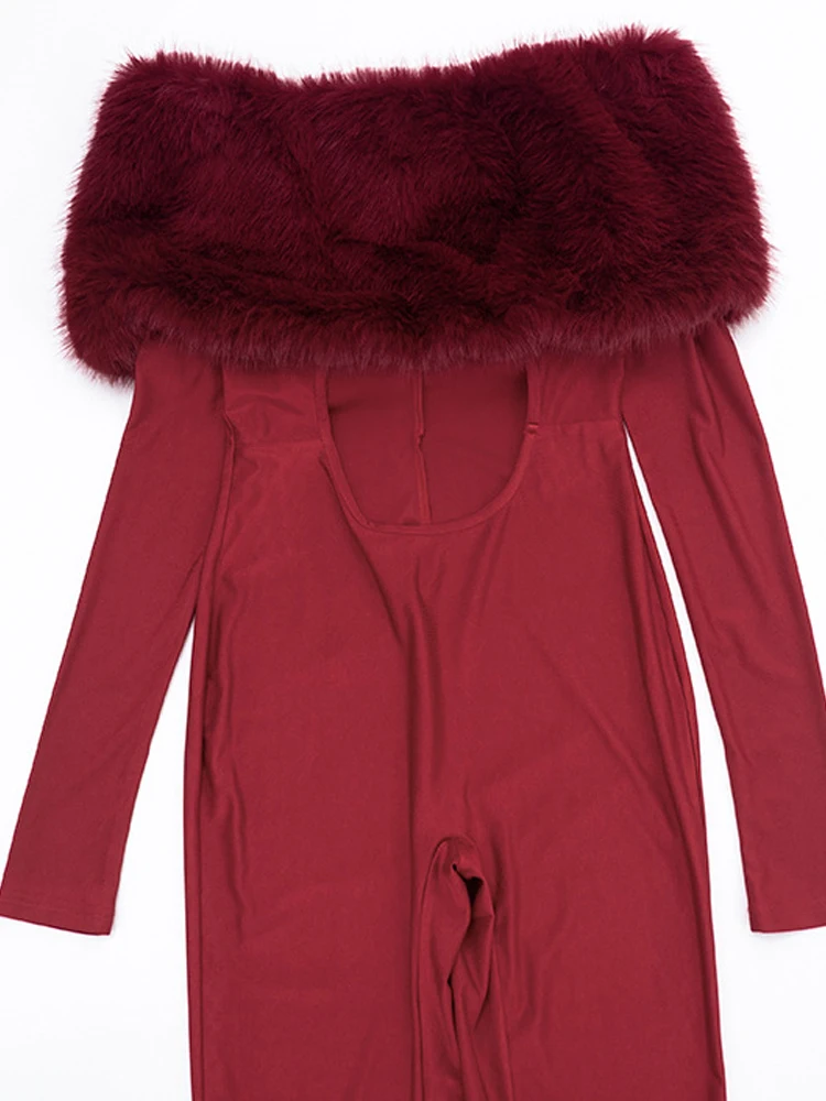 Kricesseen Splendidi tute pelose con spalle scoperte Pagliaccetti da donna Pantaloni lunghi scavati sexy Tute Salopette da notte
