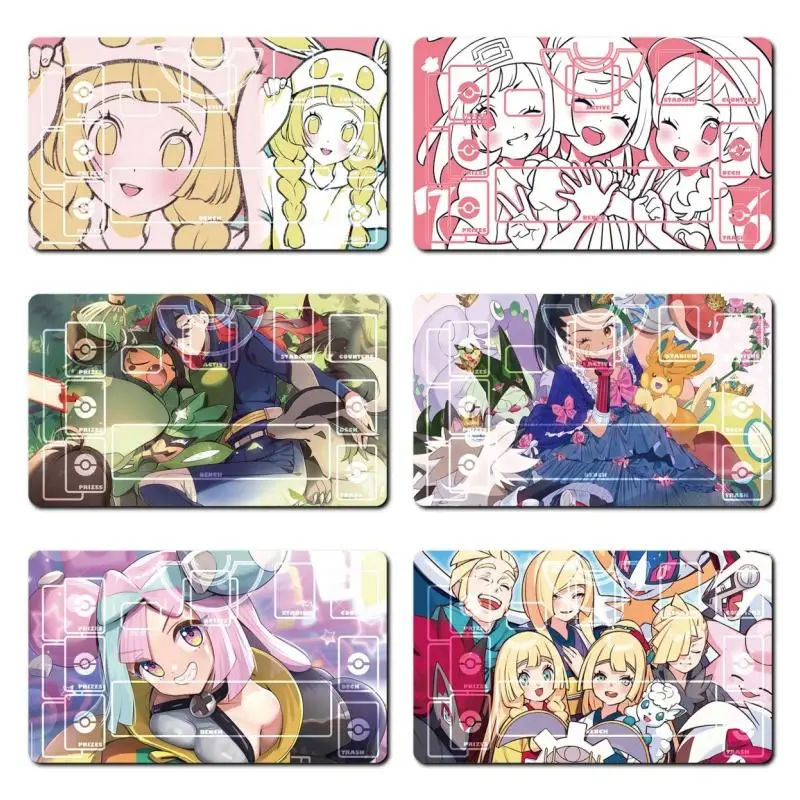 Card Pad Lillie Iono Marnie Erika Sylveon Ptcg Diy Rubber Action Toy Figures Anime Game Collection Single Version Battle Mat