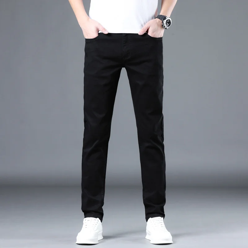 

2023 Spring Summer Men's Slim Fit Stretch Gray Jeans Korean Fashion Casual All-Match Skinny Denim Pants Black Brand Trousers