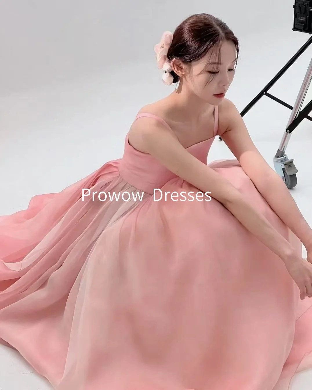 Prowow Pink A Line Wedding Dresses Korea Photoshoot Evening Dress Spaghetti Straps Organza Pleats Corset 웨딩드레스 Customized 2025