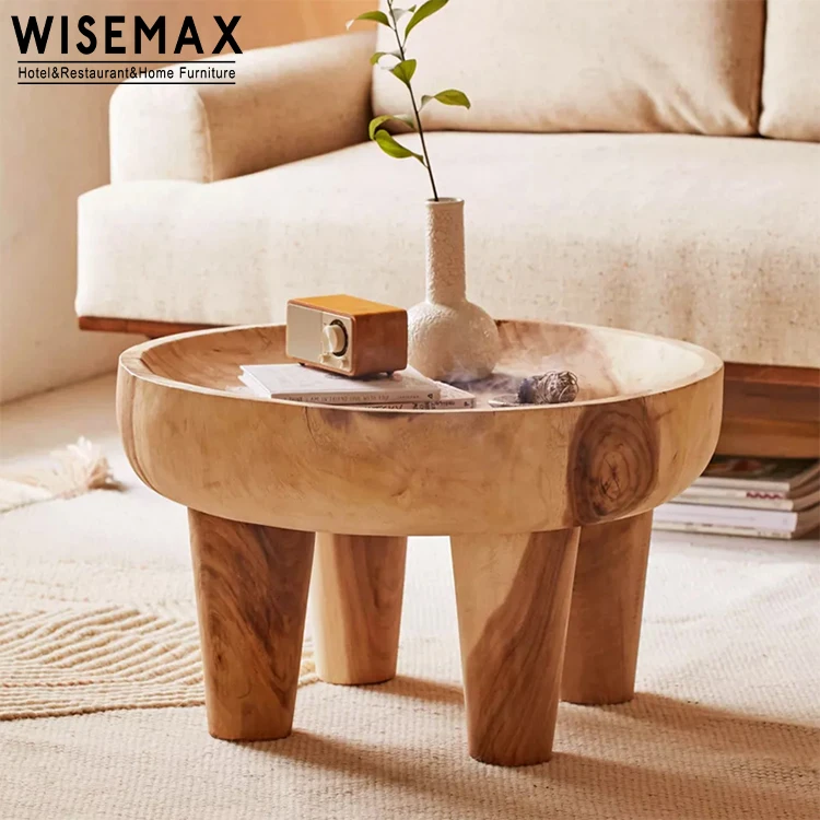 

Nordic Style Natural Wooden Round Coffee Table Living Room Cafe Side Table With Cone Shape Legs
