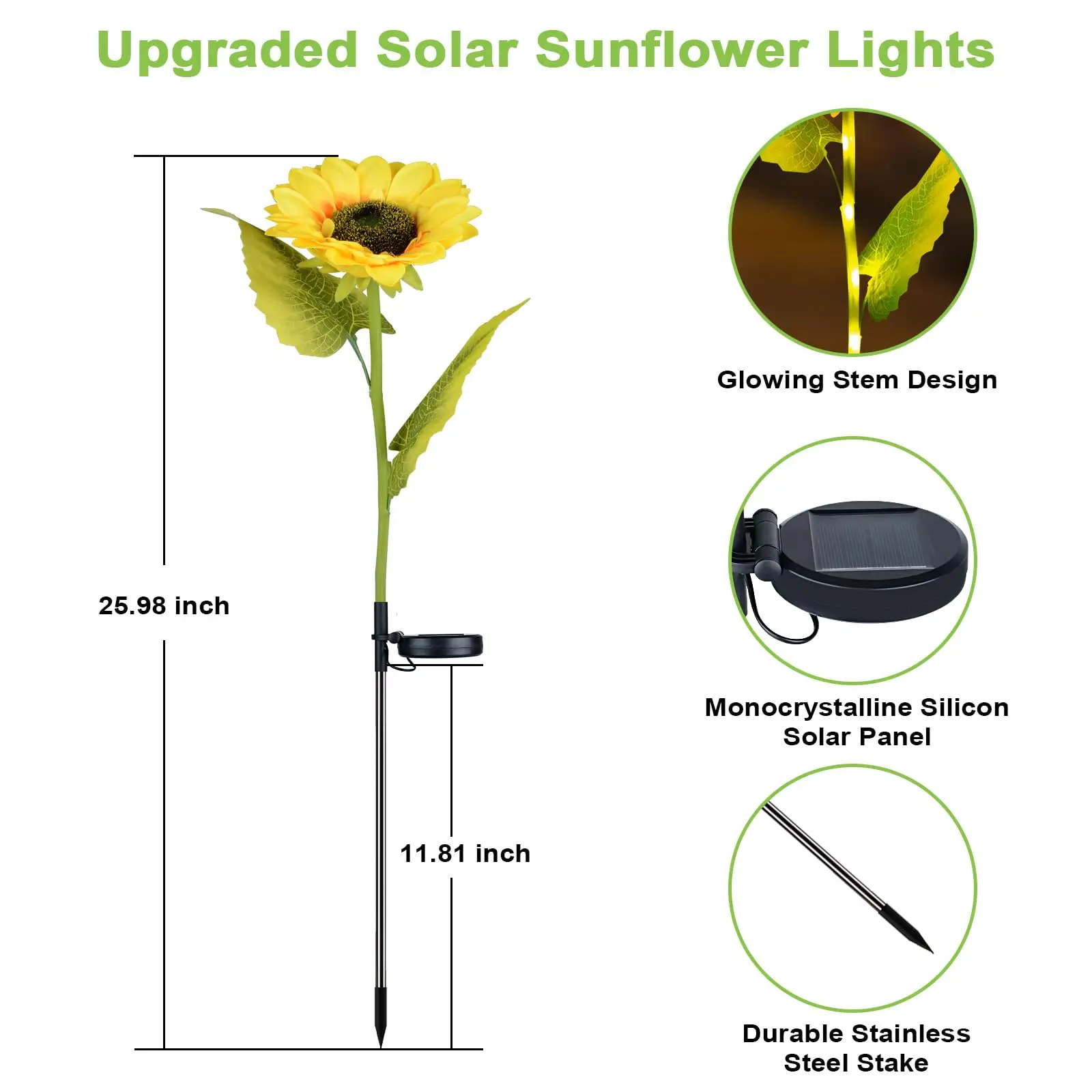 Solar Sunflower Lights 1/2/4 Pack Outdoor Garden Decoration Waterproof Auto On/Off Easy to Install Sunflower With Warm White Led