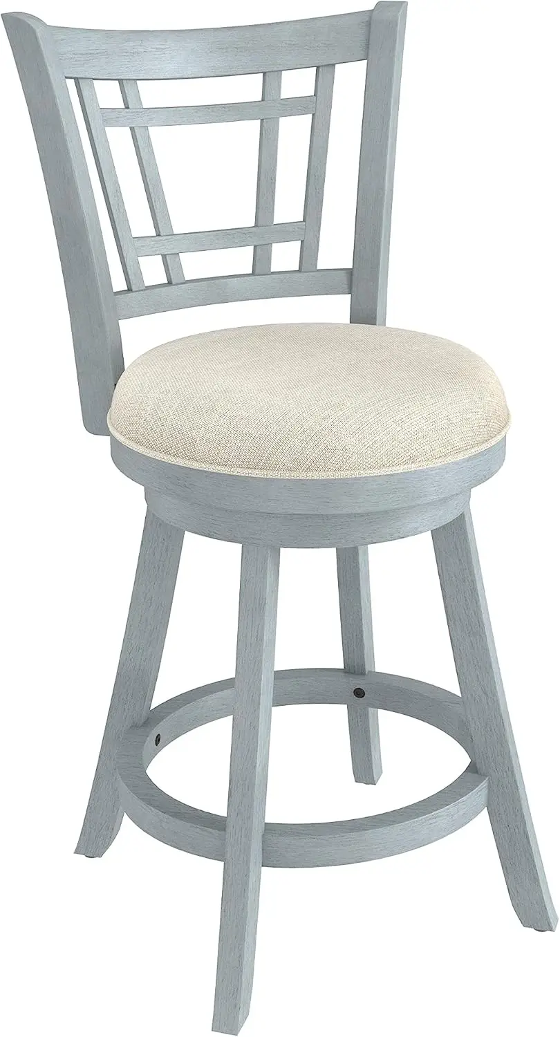 Fairfox 24.5 Wood Swivel Counter Height Stool, Blue Wire Brush