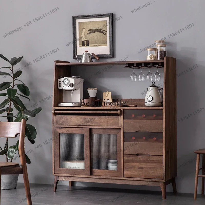 Customization North America Black Walnut Wood Sideboard Cabinet Nordic Solid Wood Wall Storage Cabinet