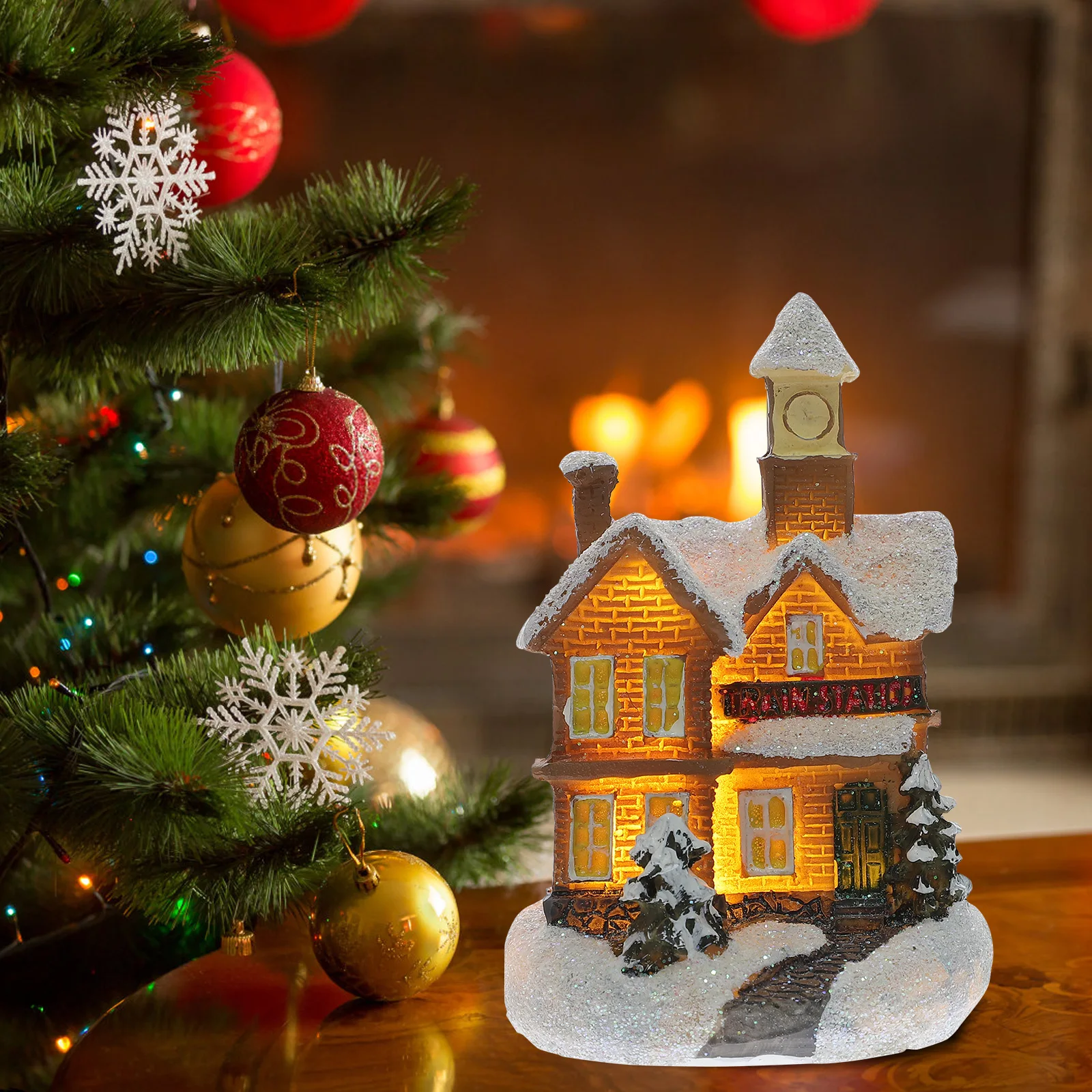 

Resin House Ornaments Figurine Home Decoration Miniature Village Houses Crafts Christmas