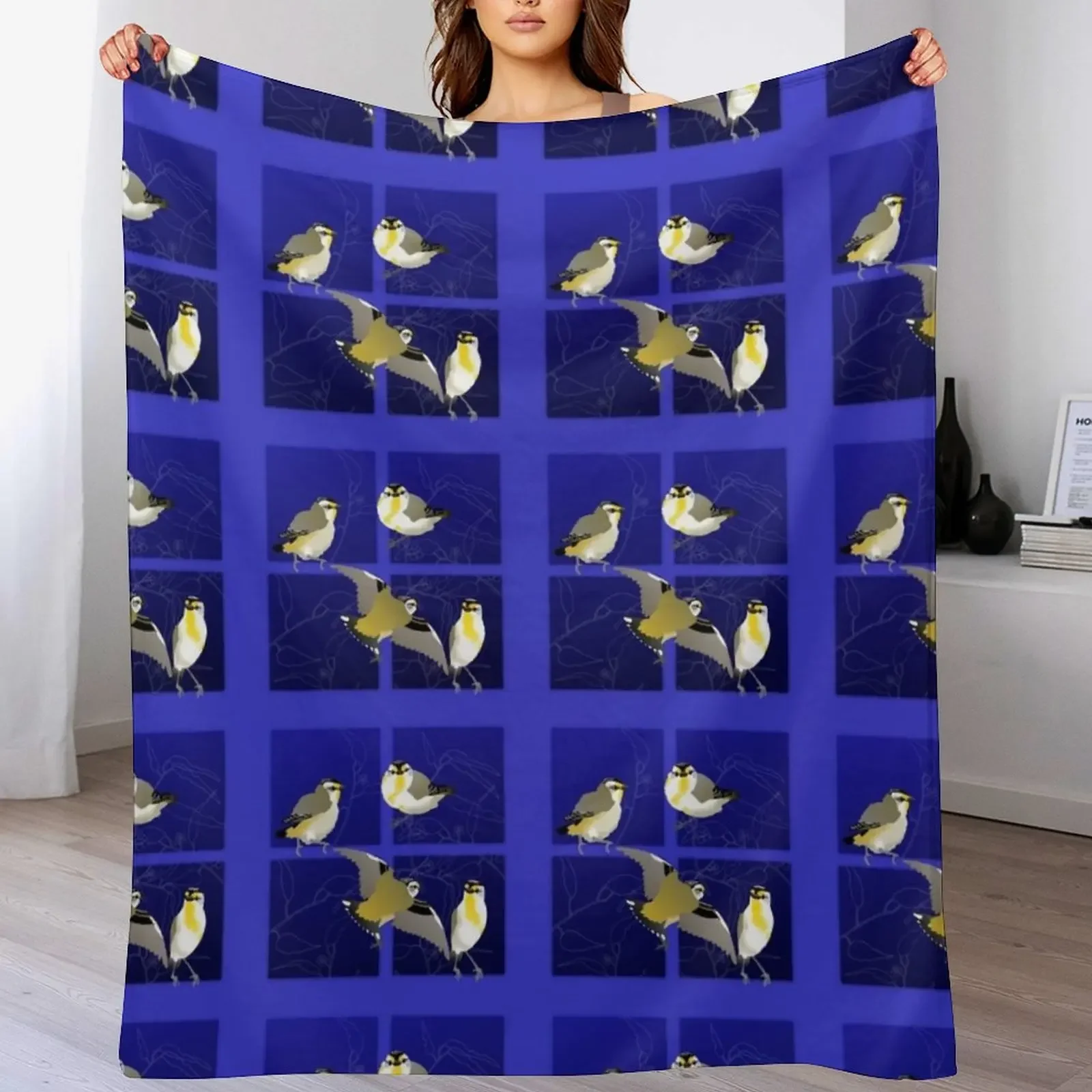 

Striated Pardalotes on blue squares Throw Blanket Kid'S Bed linens Retros Comforter Blankets