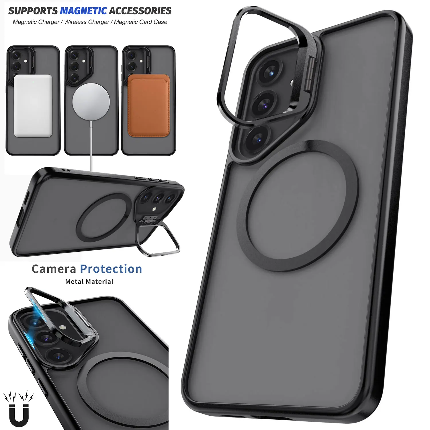 لسامسونج غالاكسي S25/S25 زائد/S25 الترا/S25 حافة عدسة الكاميرا مسنده حامل حافظة مغناطيسية للصدمات غطاء واضح