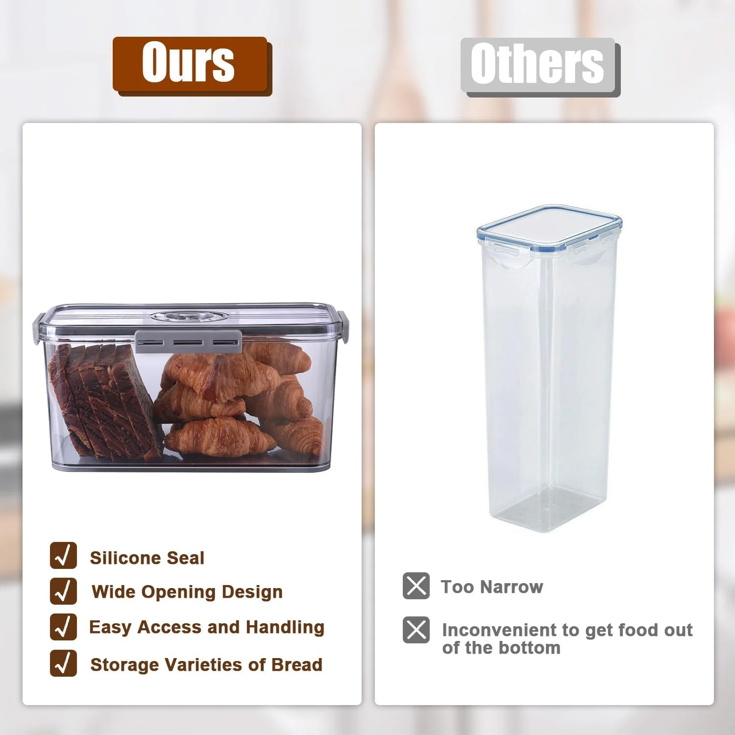 Bread Box for Kitchen Countertop Time Recording Fridge Organizers Storage with Lid for Homemade Toast Bagel Donut Cookies
