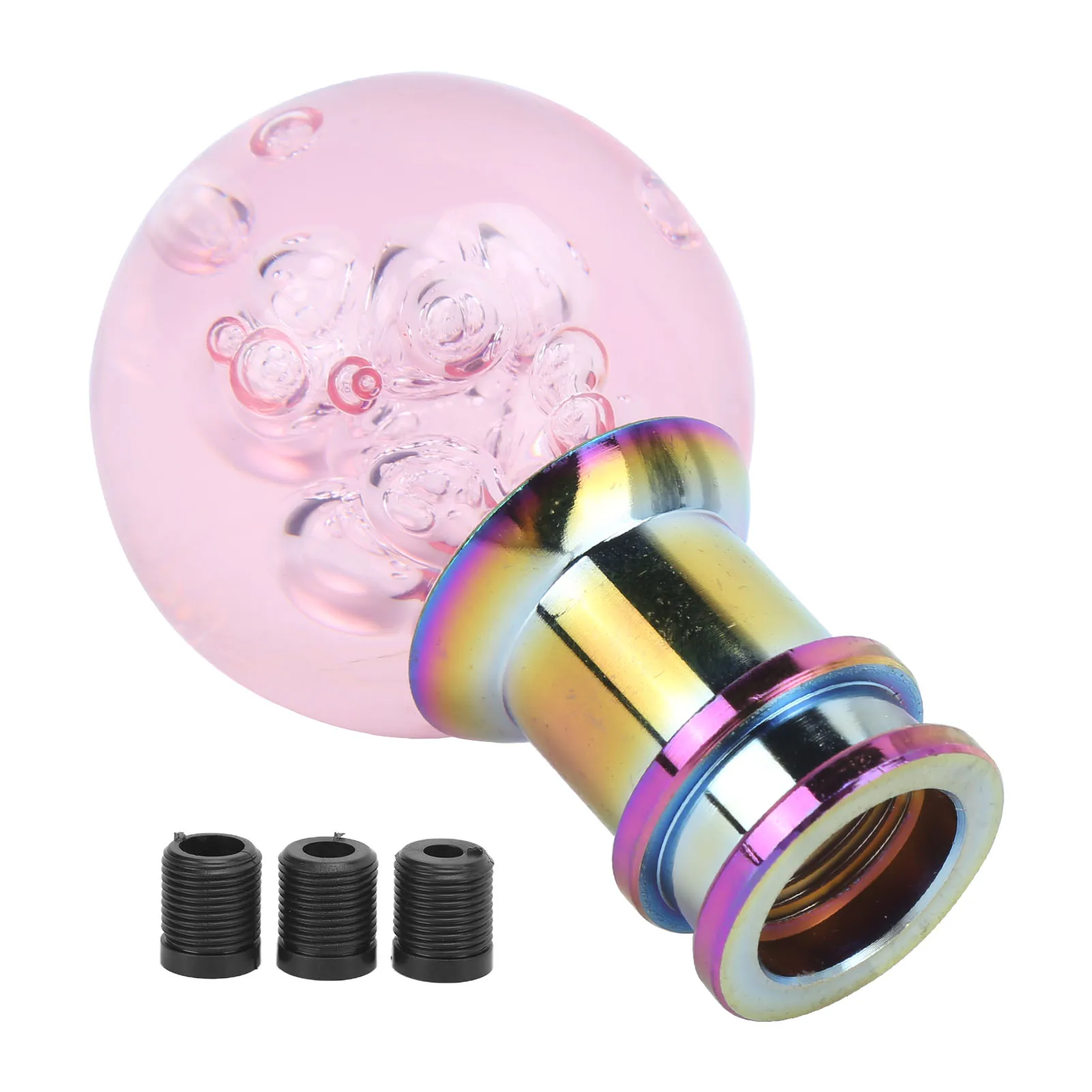 Manual Shift Knob Gear Stick Shifter Pink Crystal Bubble With 3 Threaded Adapters Universal