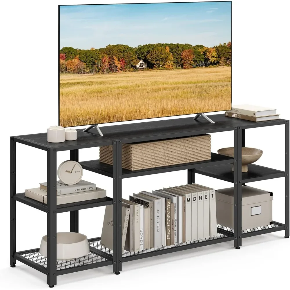 TV Stand for 65 Inches TVs, Industrial Entertainment Center, Modern TV Console with Open Storage Shelves for Living Room