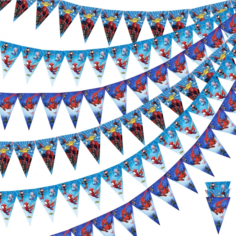 10/20/30/40Pcs Spiderman Banner Birthday Bunting Pennant Kids Baby Shower Wedding Garland Flag Events Party Decoration Supplies