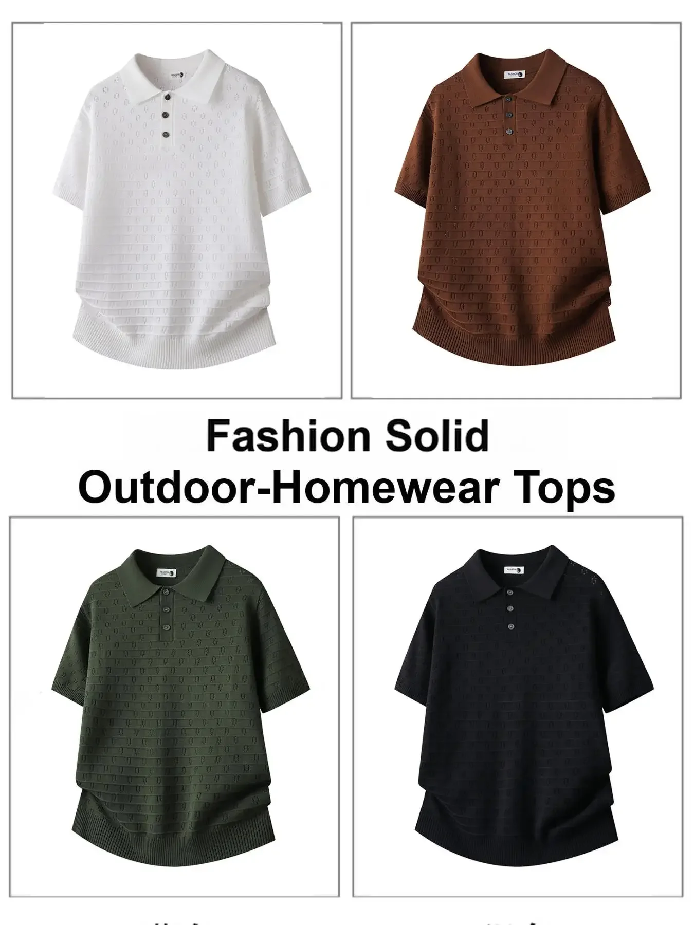 Summer Openwork Mens Knit Polo Shirt Casual Lapel Short-Sleeve Business T-Shirt Fashion British Style Soft Outdoor-Homewear Tops
