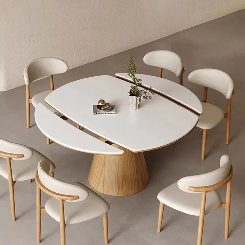 

Раскладной обеденный стол для ужина в современном минималистичном стиле, деревянный обеденный стол с каменной столешницей, большой круглый обеденный стол для отелей