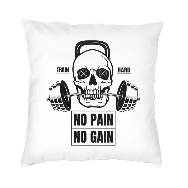No Pain No Gain Cushion Cover 45x45 Decoration Print Bodybuilding Fitness Gym Throw Pillow for Car Double Side