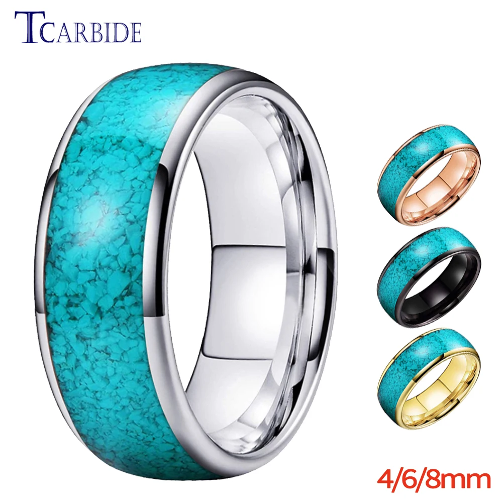 4MM 6MM 8MM Multicolor Turquoise Ring Men Women Beautiful Tungsten Engagement Wedding Band Domed Polished Finish Comfort Fit