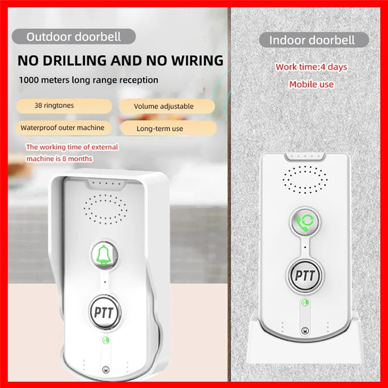 Intercom Doorbell Wireless Intercom Pager Smart Emergency Home Wireless Doorbell White-New