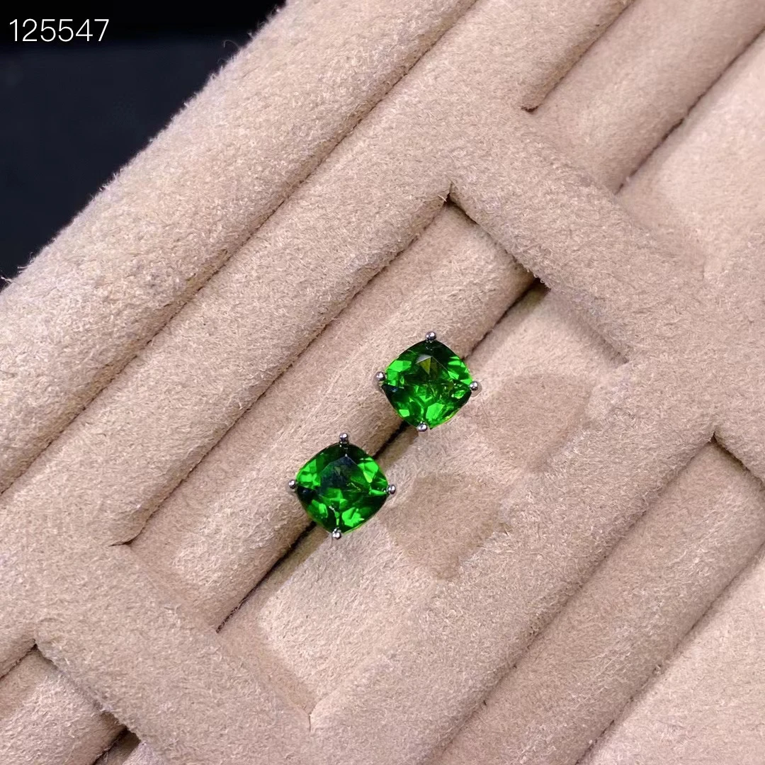 Total 1ct Natural Chrome Diopside Earrings for Woman Allergy Free 925 Silver Diopside Stud Earrings with 3 Layer 18K Gold Plated