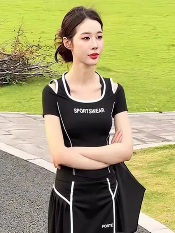 Ropa deportiva de entrenamiento físico para Yoga para mujer, conjunto de dos piezas Qui Dry, pantalones de falda Profional para correr de verano