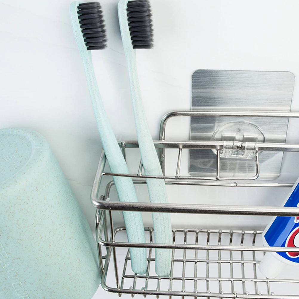 

Suction Cup Stainless Steel Storage Rack Portable Wall Mount Toothbrush Cup Holder Space Saving Bathroom Kitchen Shelf