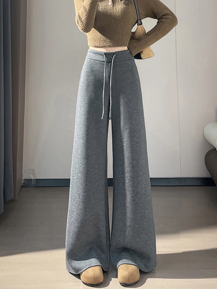 Pantaloni a Gamba Larga con Vita Alta e Fodera in Pile per Donna, Caldi e Comodi per Autunno e Inverno, Stile Casual e Vestibilità Ampia
