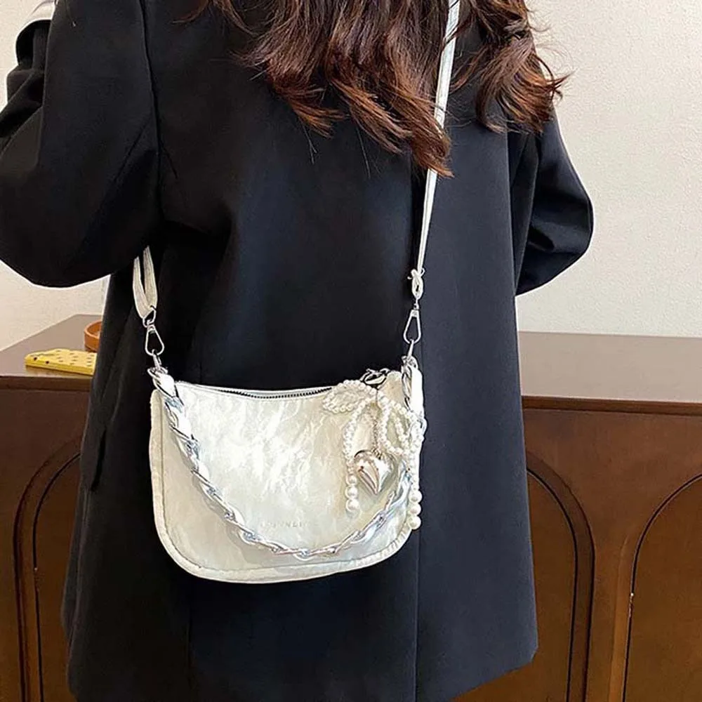 

PU Leather Beaded Bow Underarm Bag Smooth Large Capacity Texture Crossbody Bag Anti-Splash Water Versatile Y2K Chain Handbag