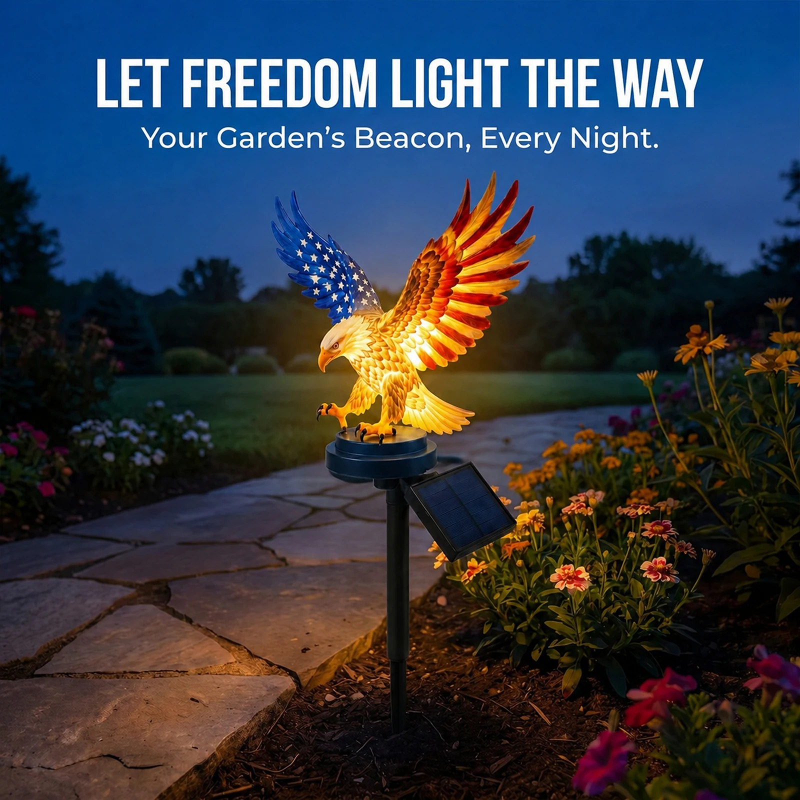 Solar Powered Personalized Eagle Garden Light LED Garden Eagle Lamp for 4th of July Decorations Outdoor Memorial Day