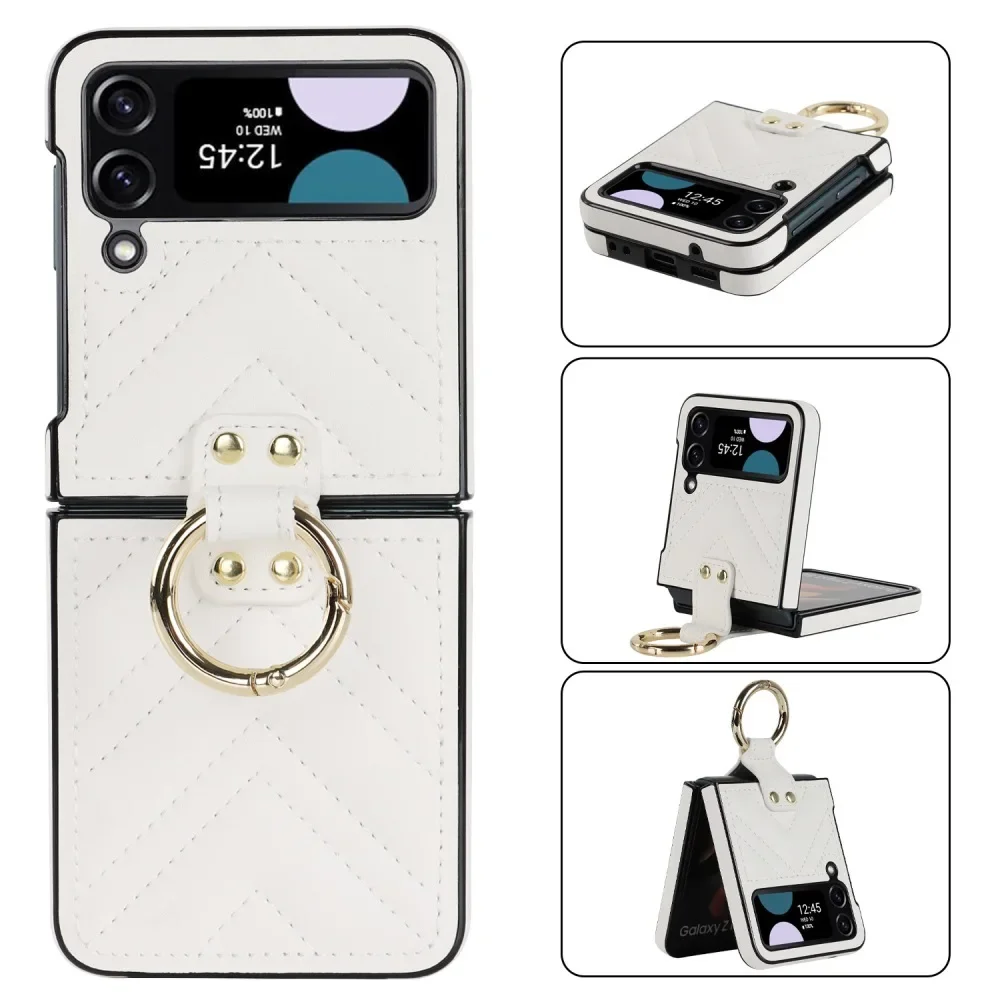 

Solid Color Leather Flip Phone Case for Samsung Galaxy Z Flip6 & Z Flip 5 with Back Cover Ring Buckle