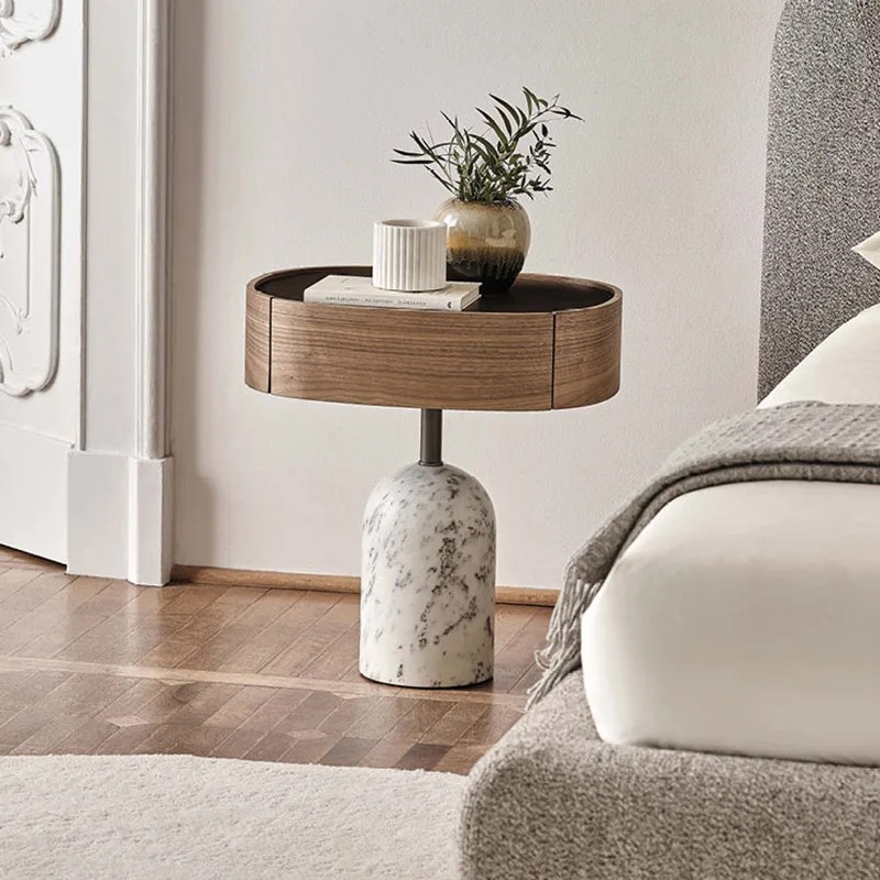 Any Size Custom Italian Minimalist Nightstand Pine Wood Marble Bedside Cabinet Eco Friendly Scratch Resistant Modern Home Storag