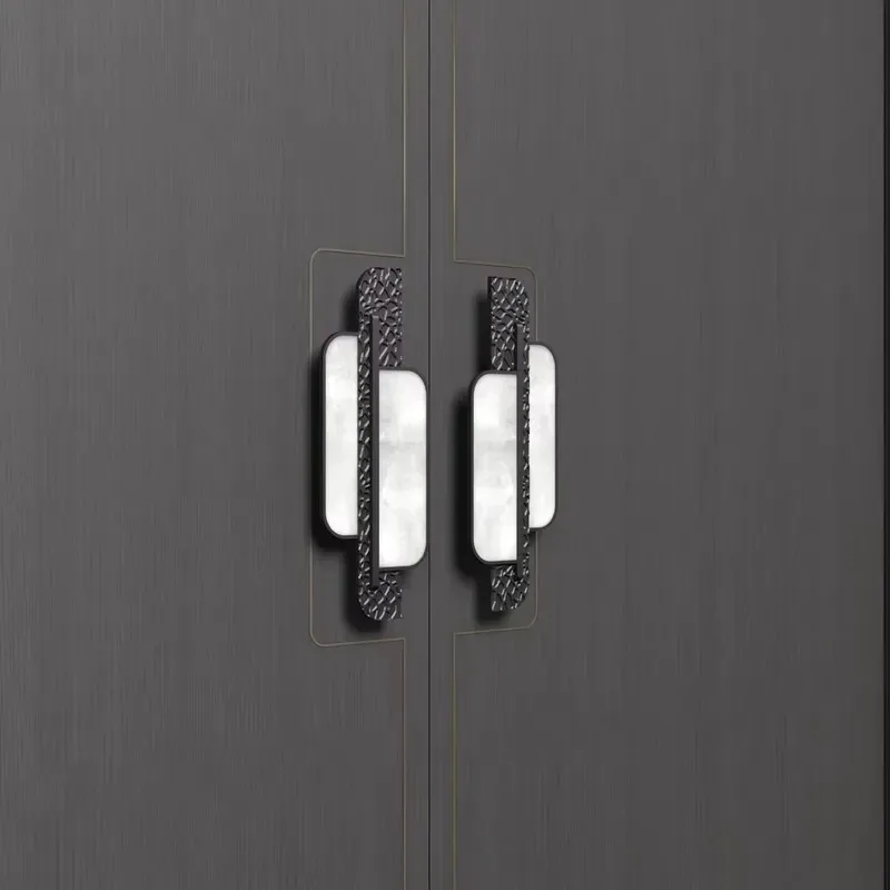 Modern Imitation Jade Embedded Door Handle Sculptural Architectural Hardware Luxury Hotel Solid Wood
